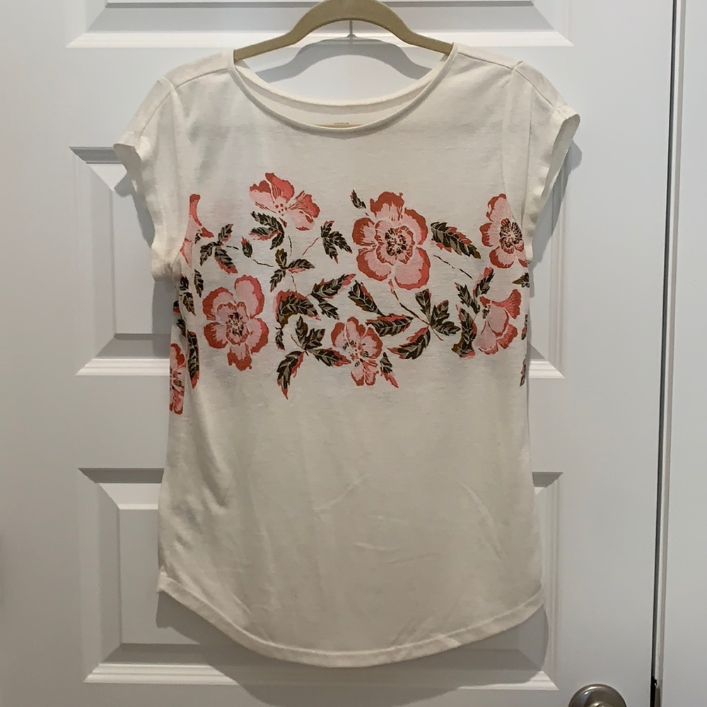 White Floral Detailed Ann Taylor Loft Tee